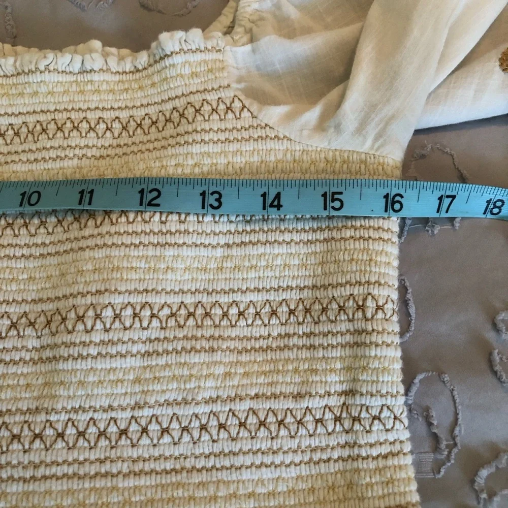 Anthropologie Cream and Brown Embroidered Blouse w/Embellishments Throughout